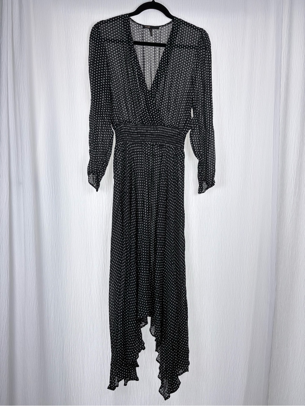 Maje Polka Dot Crepe de Chine Midi Dress, Size FR 40/ US 8